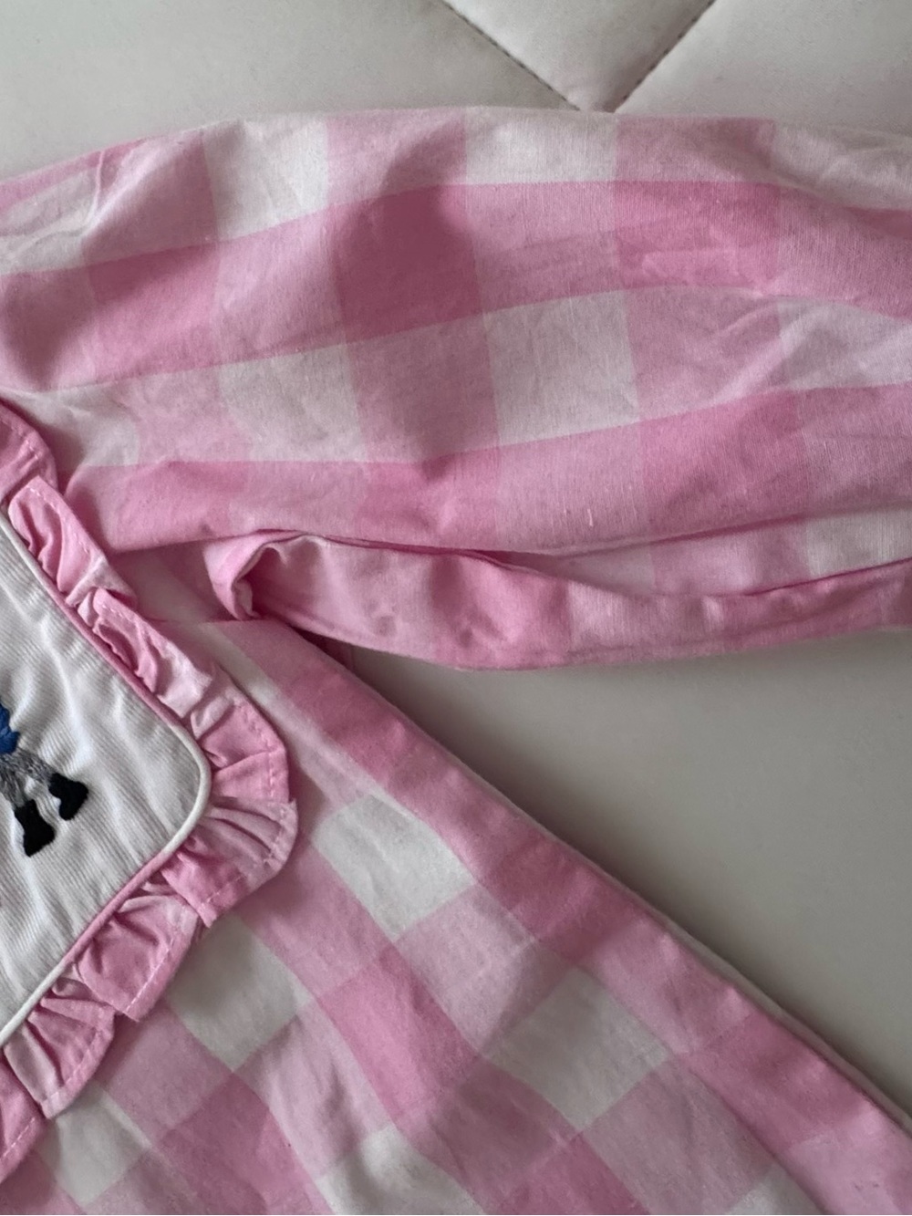 Cecil & Lou Pink Gingham Embroidered Bib One-Piece Footie - Picture 9 of 12